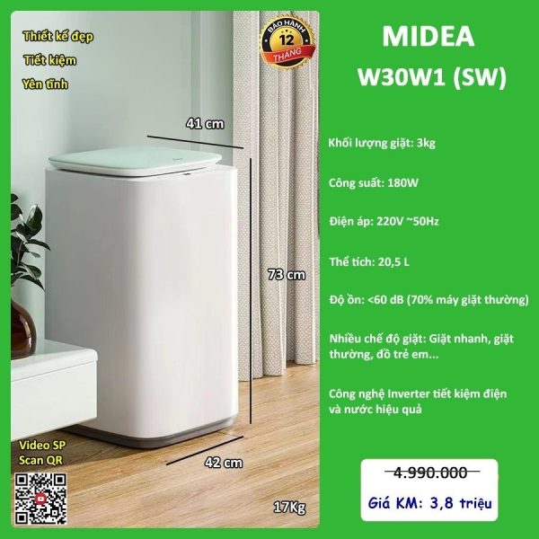 Máy Giặt Mini Midea W30W1 (SW) - Hình ảnh 2