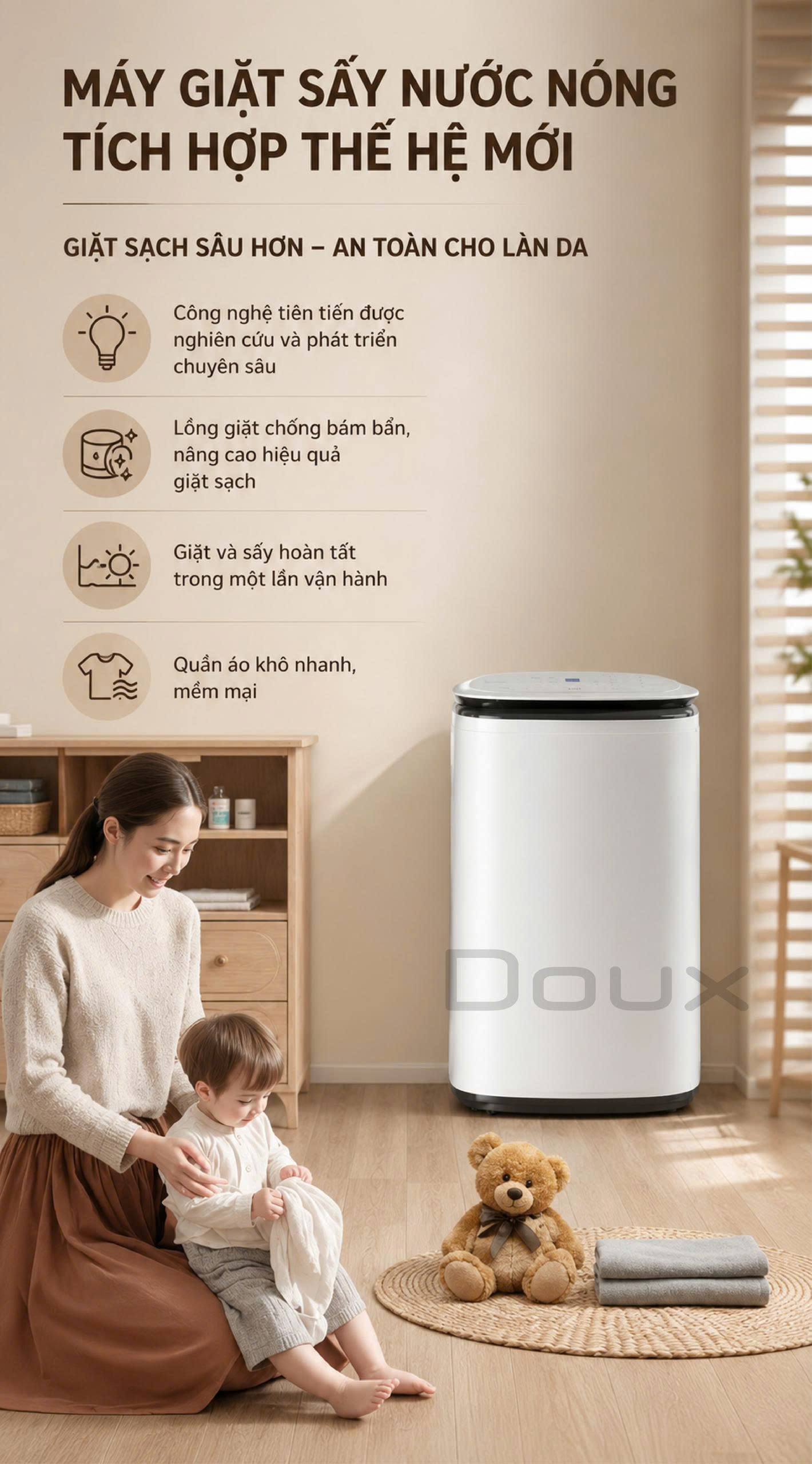 Máy Giặt Sấy Nước Nóng Doux Ultimate DX-1352 - Ảnh 6